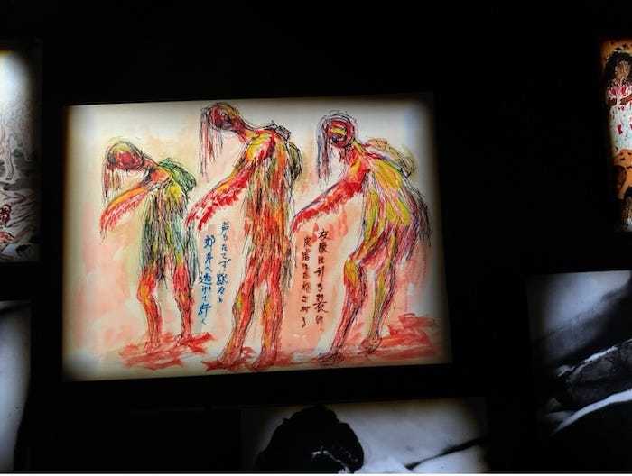 One of the many drawings made by Hiroshima survivors on display at the Hiroshima Peace Museum. 