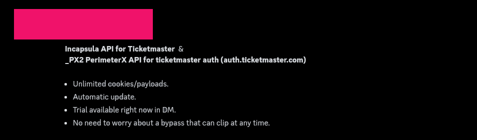 API provider advertising to bypass Ticketmaster