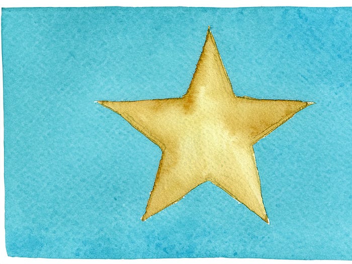 Digital painting of a gold star on a blue background Digital painting of a gold star on a blue background