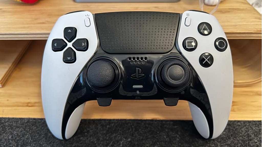 PS5 DualSense Edge Controller standing on a desk