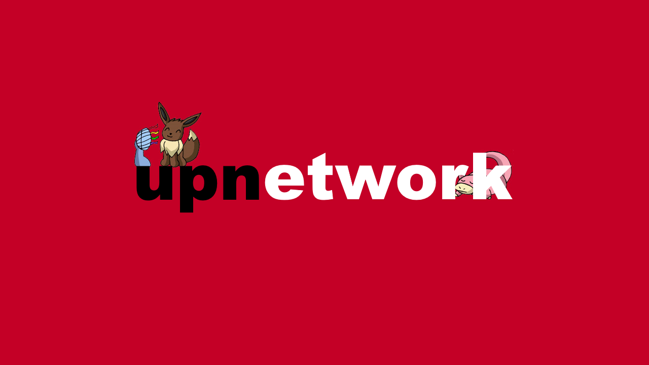 UPNetwork logo, with artwork of Eevee and Slowpoke from the original website (Logo recreated by Johto Times)