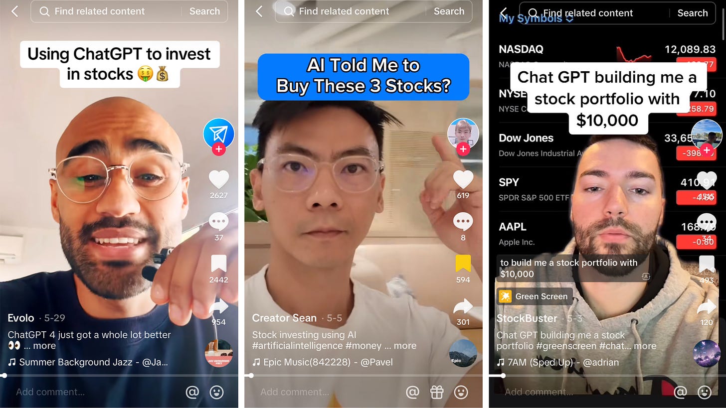 TikTokers using ChatGPT to pick stocks.