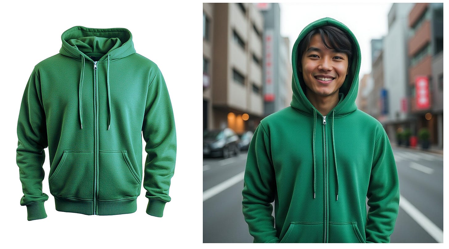 Flux Labs AI: Prompt: Asian teenager wearing greenhoodie in the streets of tokyo, posing for a photoshoot