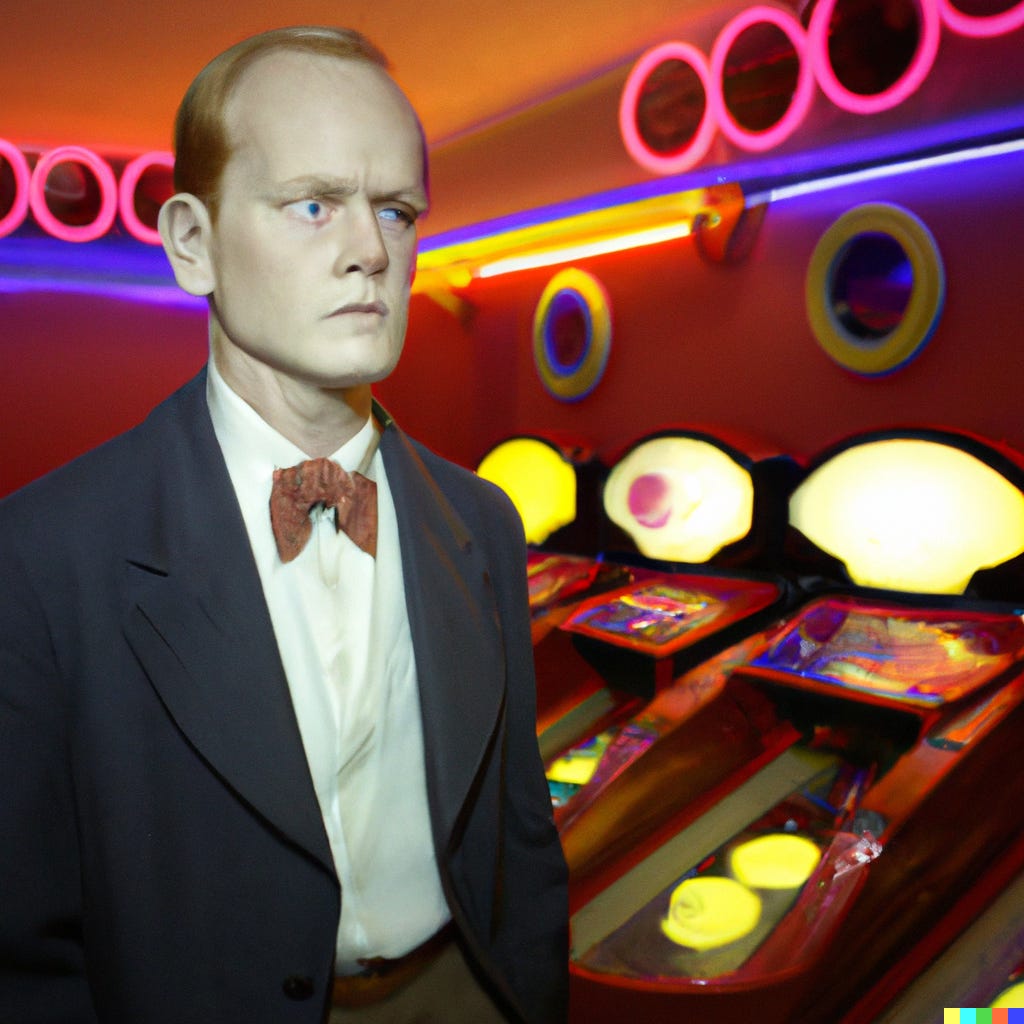 DALL-E image of Calvin Coolidge in an arcade