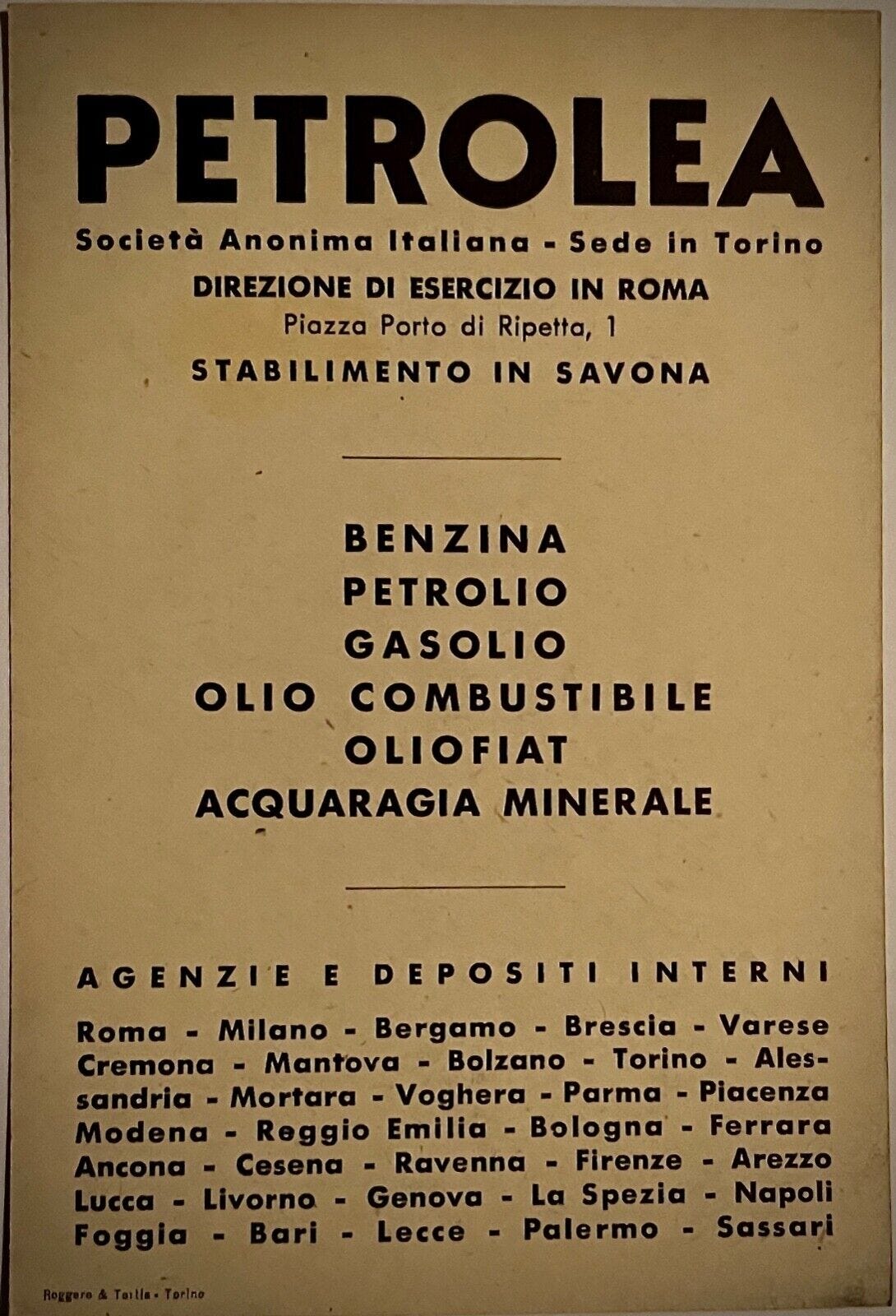PETROLEA - Cartolina originale- TO / SV - Societa&#039; Benzina, Gasolio,  Oliofiat- | eBay