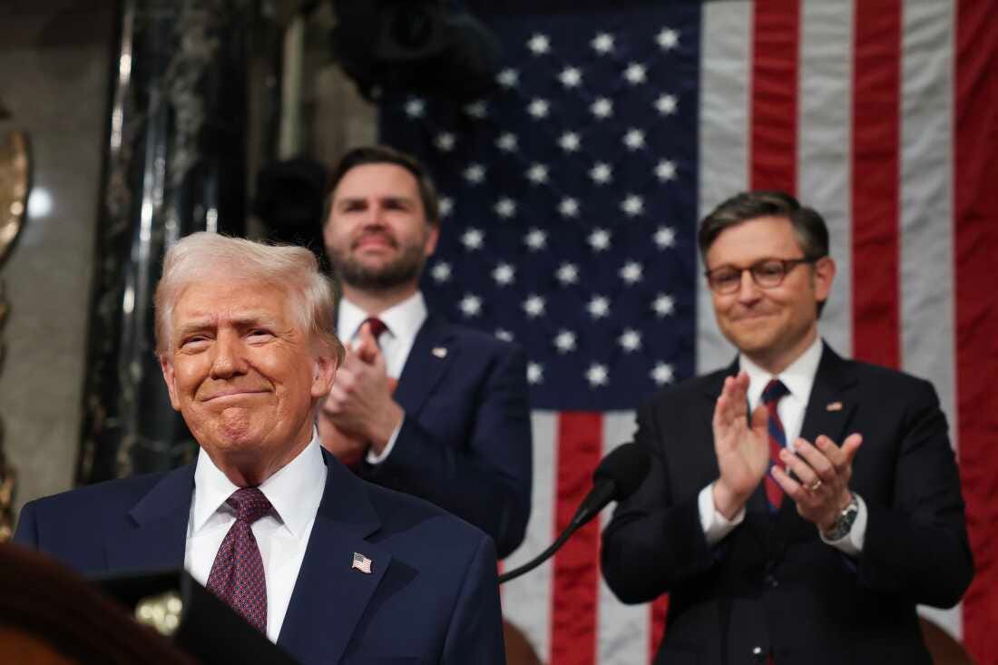 President Trump arrives to address a joint session of Congress at the U.S. Capitol.