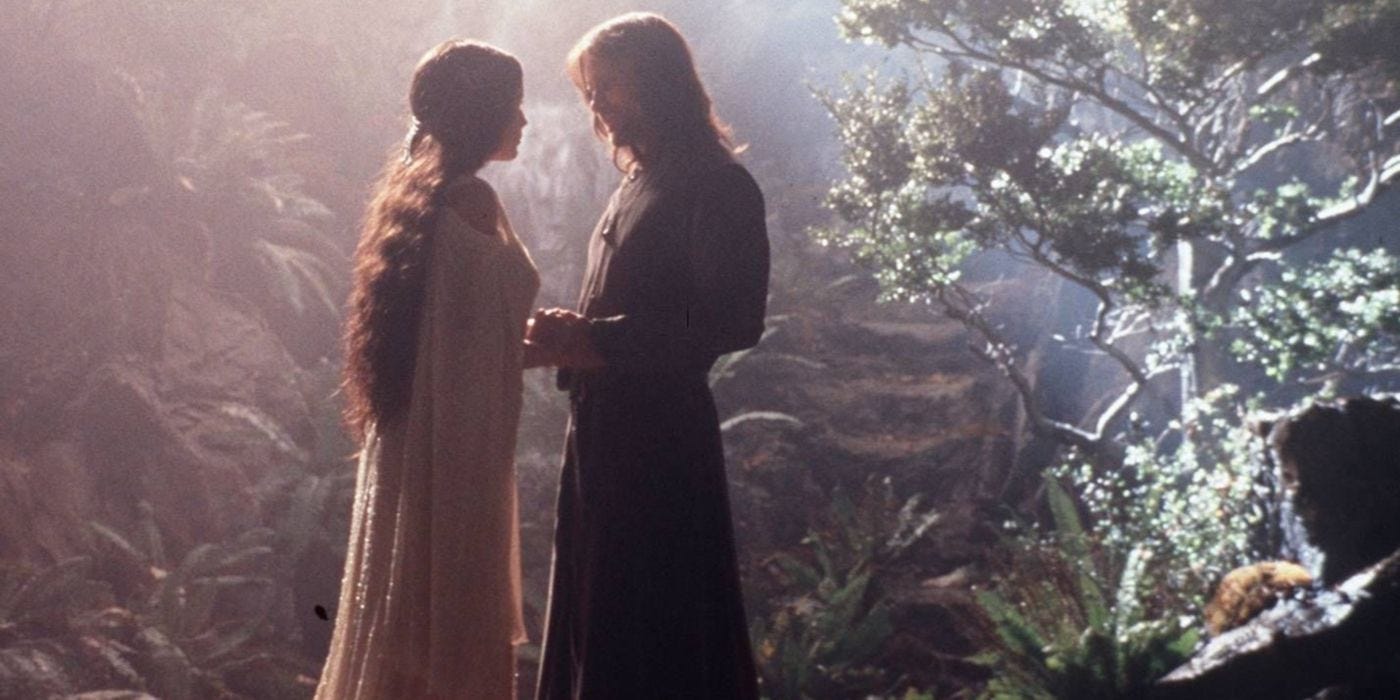 Aragorn and Arwen stand together in Rivendell
