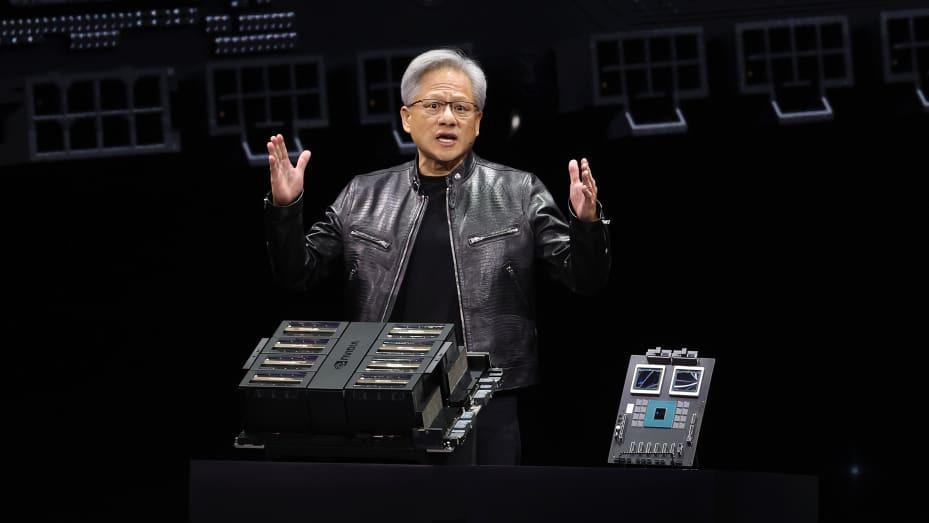 Nvidia CEO Jensen Huang delivers a keynote address during the Nvidia GTC Artificial Intelligence Conference at SAP Center on March 18, 2024 in San Jose, California. 