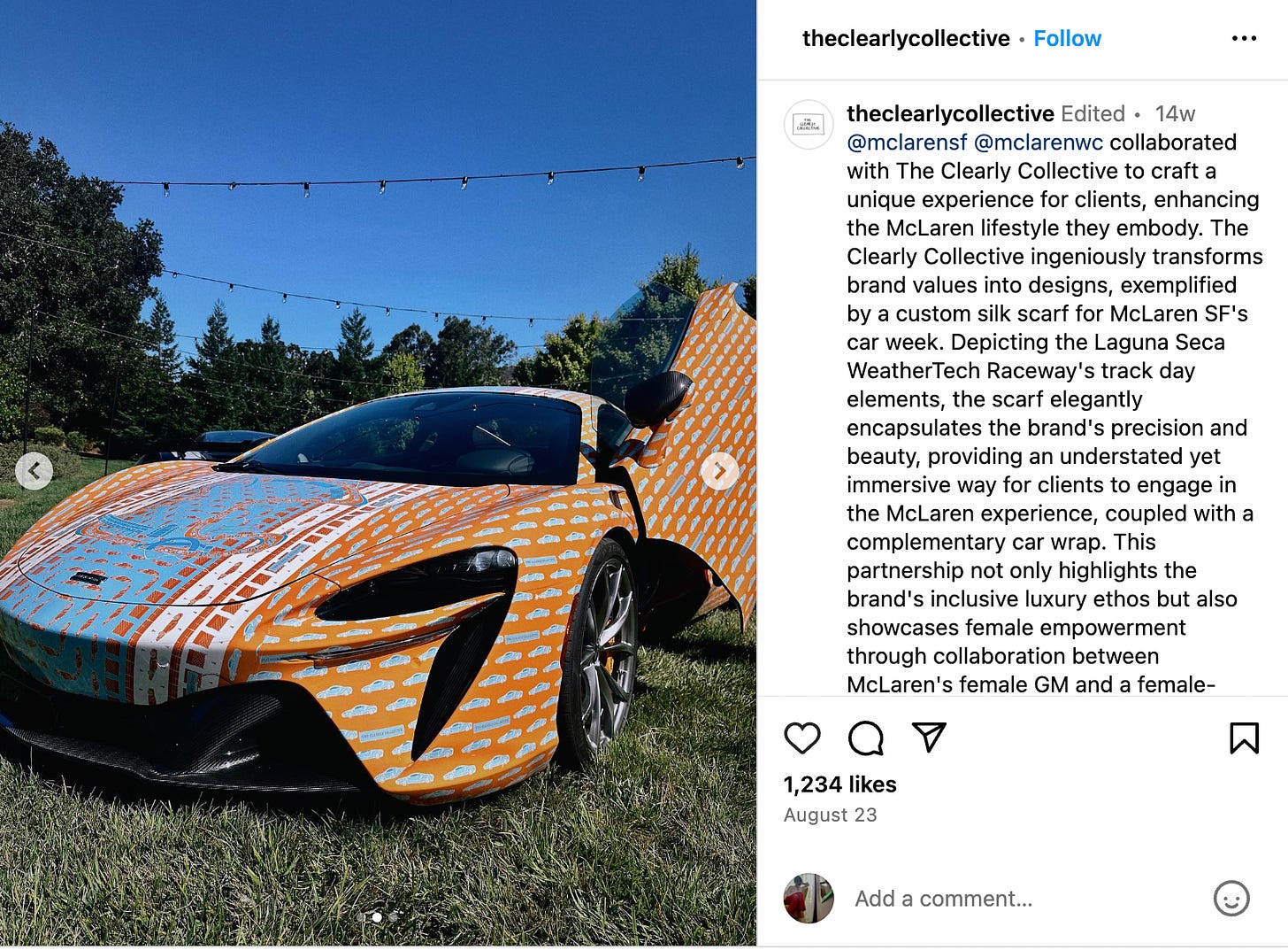 McLaren custom wrap by Clearly Collective in August 2023. 