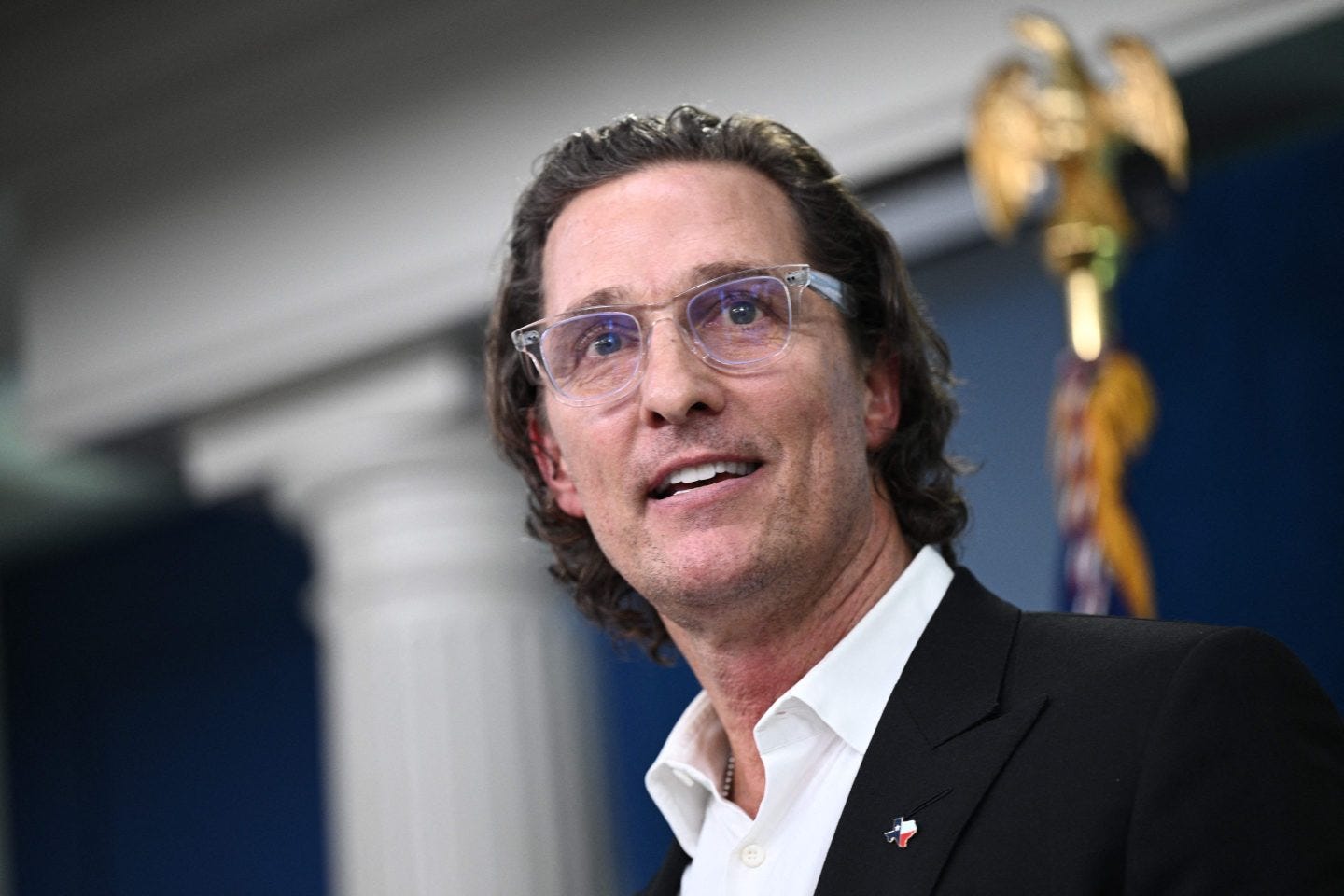 Matthew McConaughey speaks about gun violence during the daily briefing at the White House