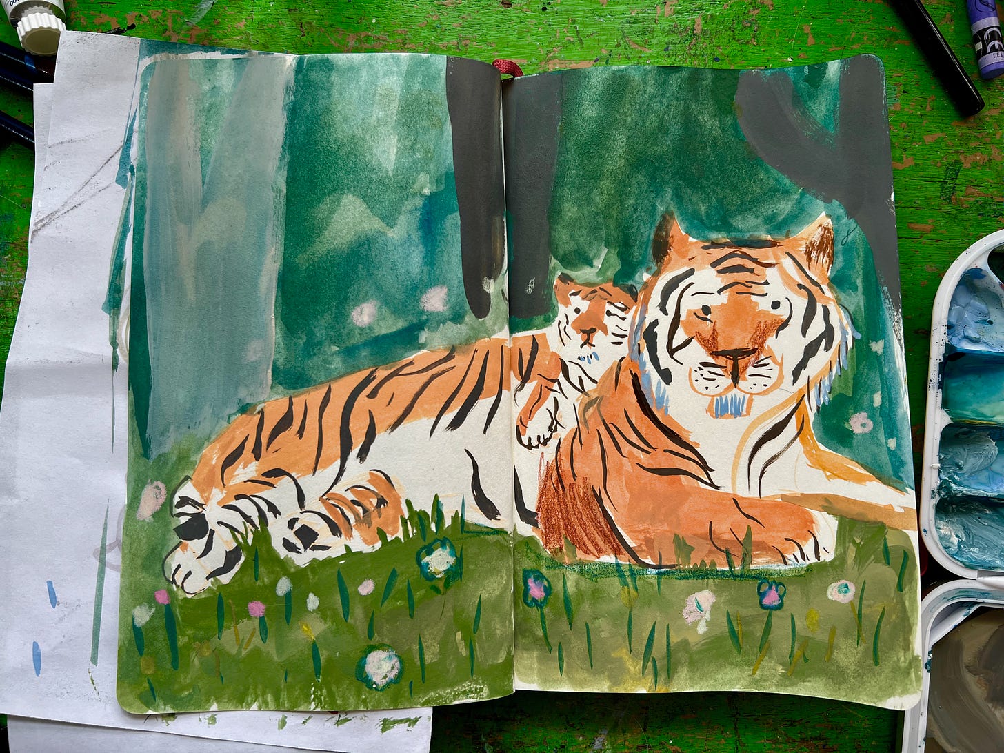 sketchbook with tiger and cub illustration by Beth Spencer