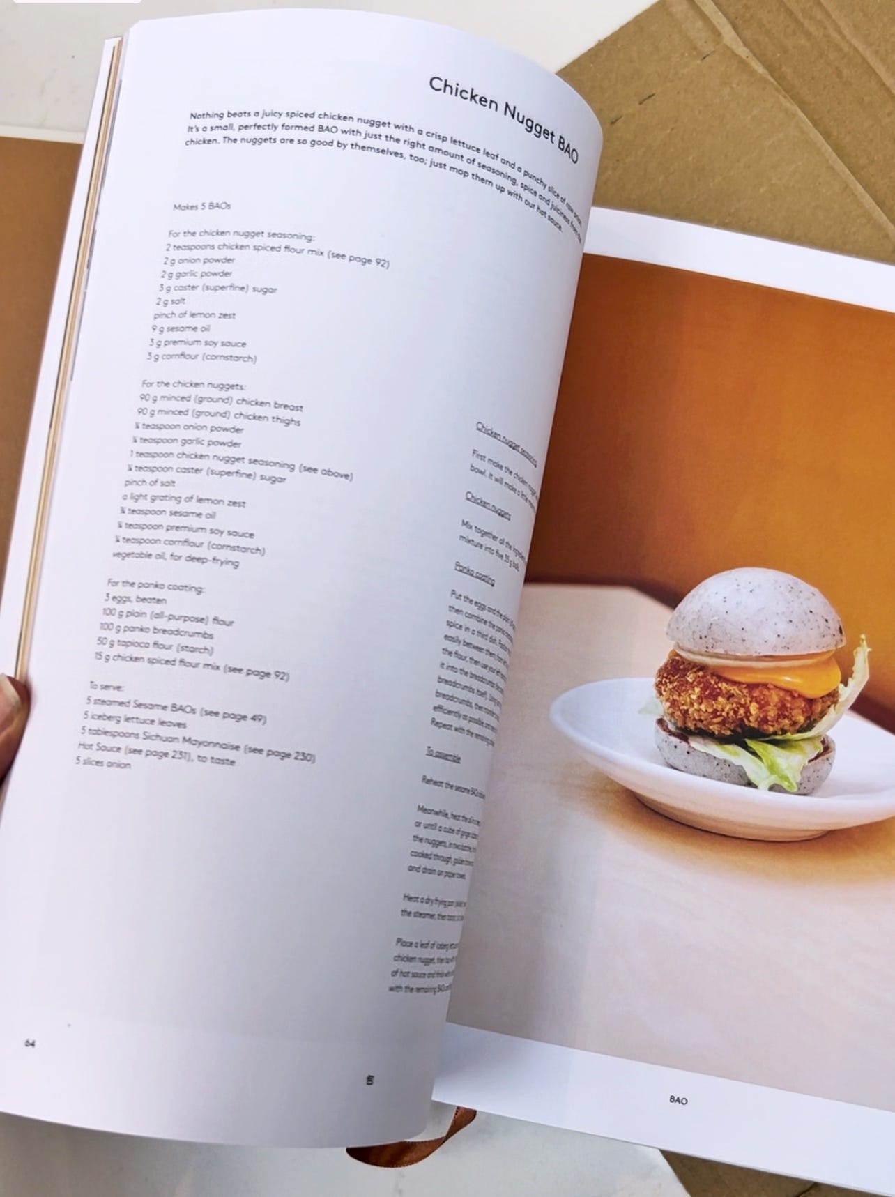 Bao Cookery Book open on the Chicken Nugget Bao recipe