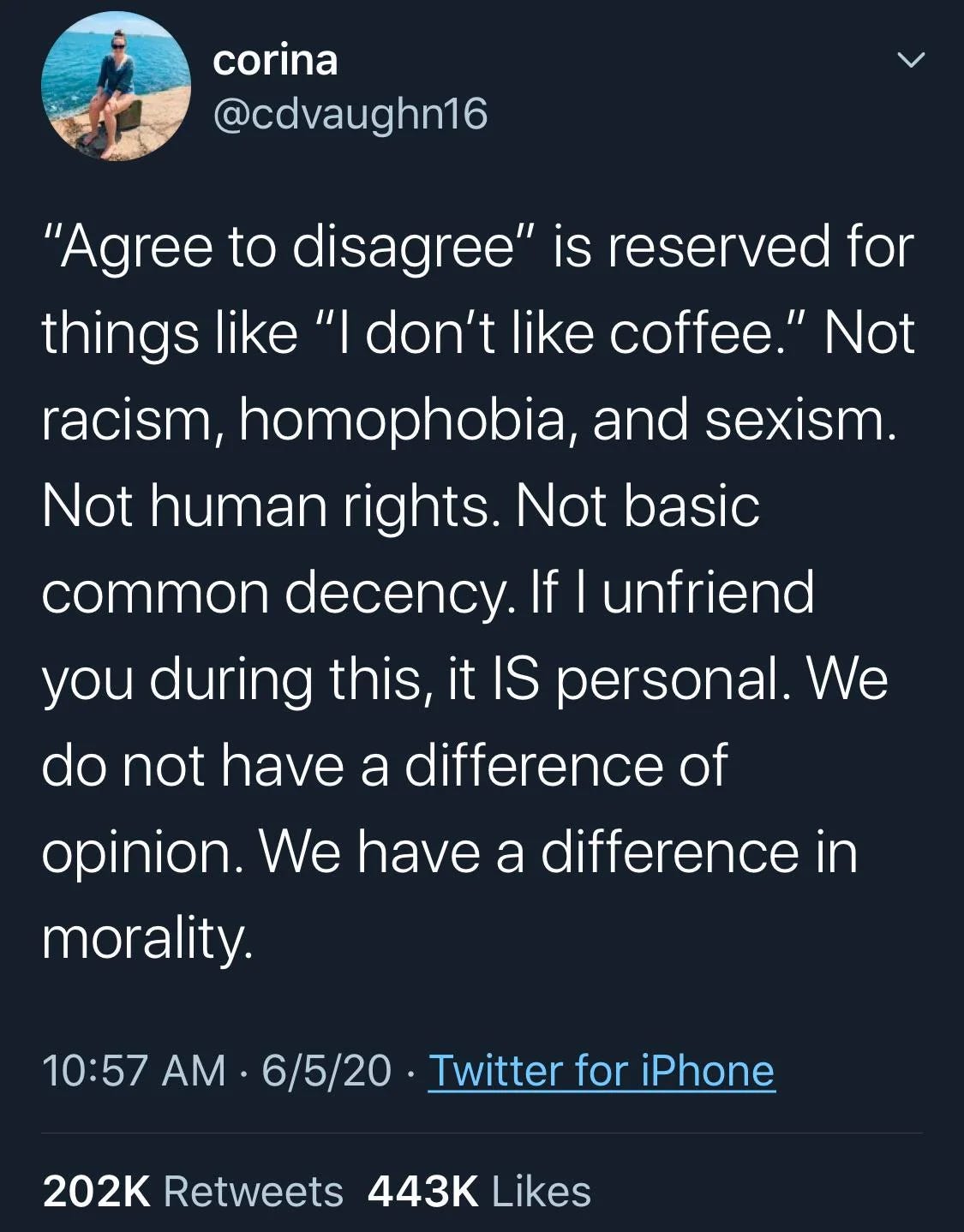 social media post that says "I disagree" is reserved for things like "I don't like coffee"