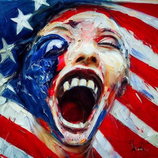 AI generated images of the American id vaguely in the style of Gerald Scarfe