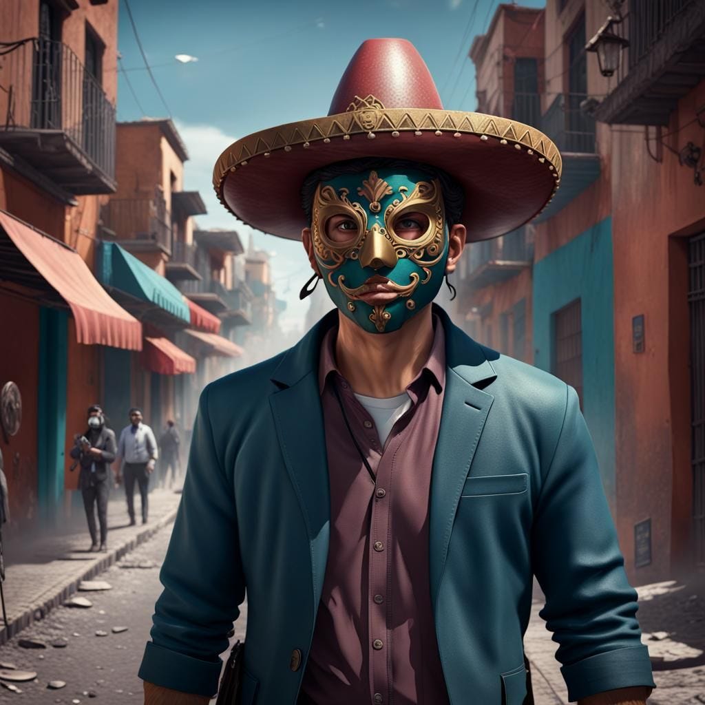 Male Mexican Street Journalist with mask