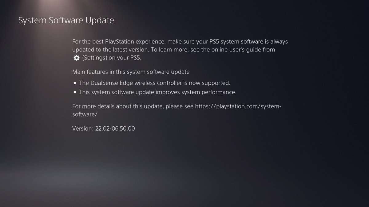 PS5 system update 22.02-06.50.00