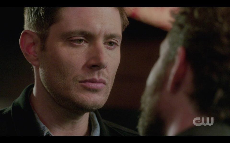 Dean Winchester glaring down at Chuck SPN 1509