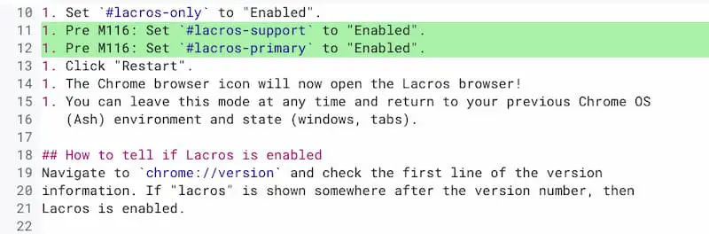 ChromeOS 116 mentioned in the Lacros browser code for Chromebooks
