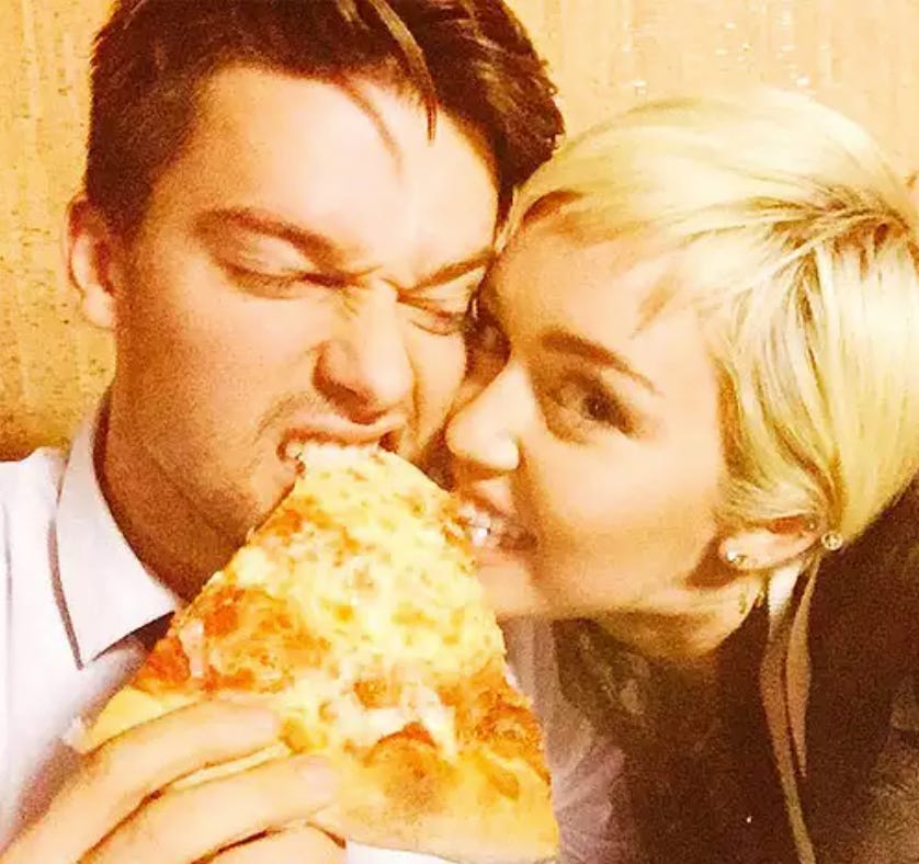 miley curys patrick schwarzenegger selfie dated relationship pizza