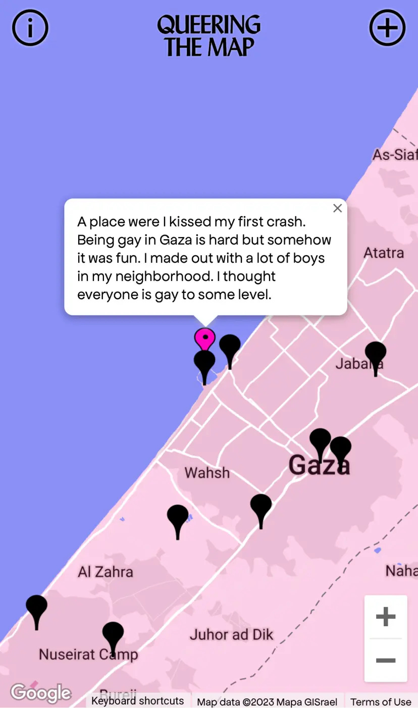 SCREENSHOT OF ONE OF MANY POSTS FROM GAZA ON QUEERINGTHEMAP.COM