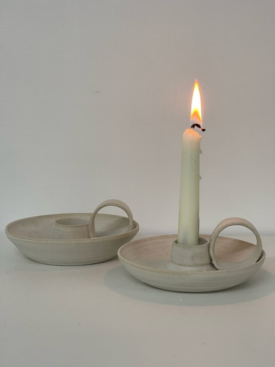 White stoneware candlestick holder