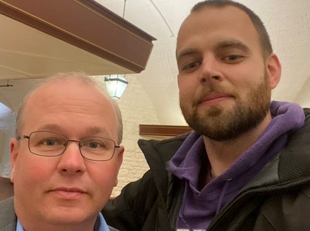 State Senator Andy Brenner (a doughy white man) standing next to D.J. Byrnes (a handsome white man).