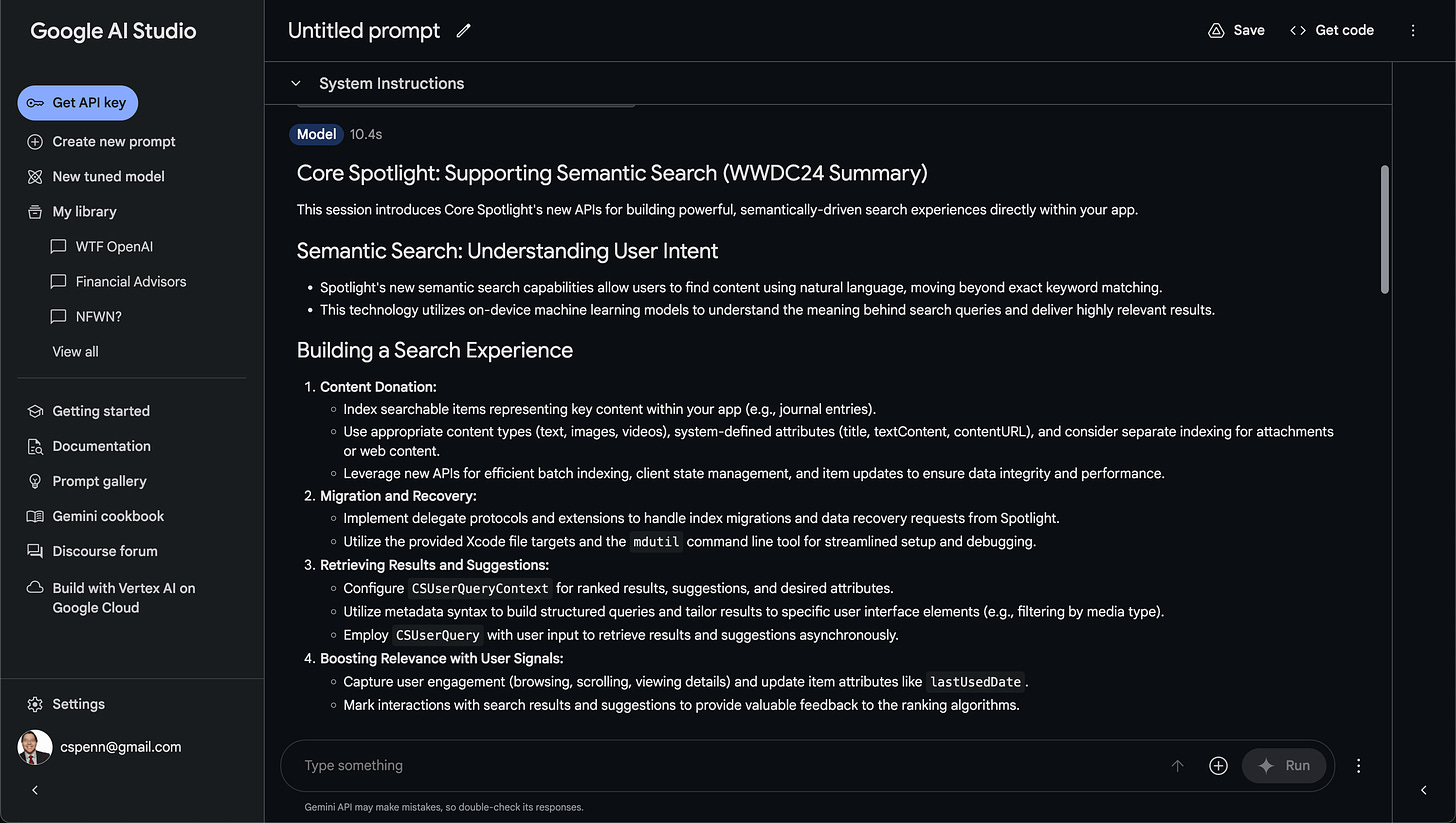 WWDC24 session summary in Gemini
