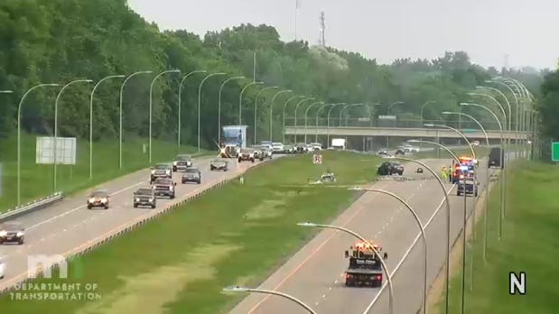A crash scene on an interstate.