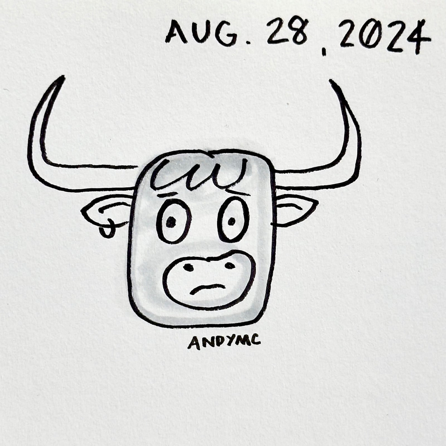 a marker illustration of a cartoon bull