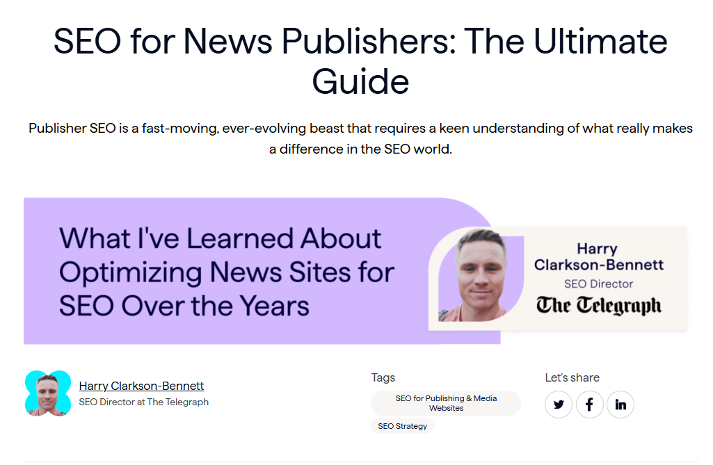 My article about SEo for news publishers on Lumar