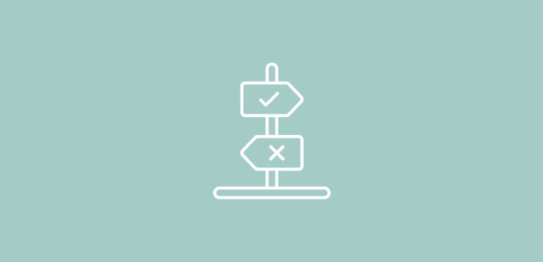 icon of a sign post with a tick to the right and a cross to the left