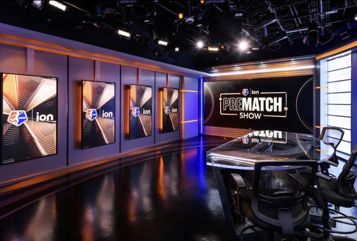 A television studio used by Scripps Sports for its National Women's Soccer League games on Ion. (Photo by Ted Pio Roda / Handout) A television studio used by Scripps Sports for its National Women's Soccer League games on Ion. (Photo by Ted Pio Roda / Handout)