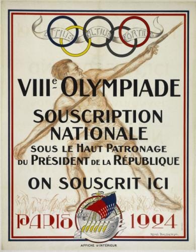 Affiche publicitaire pour une souscrption nationale à l'occasion des JO de Paris, 1924