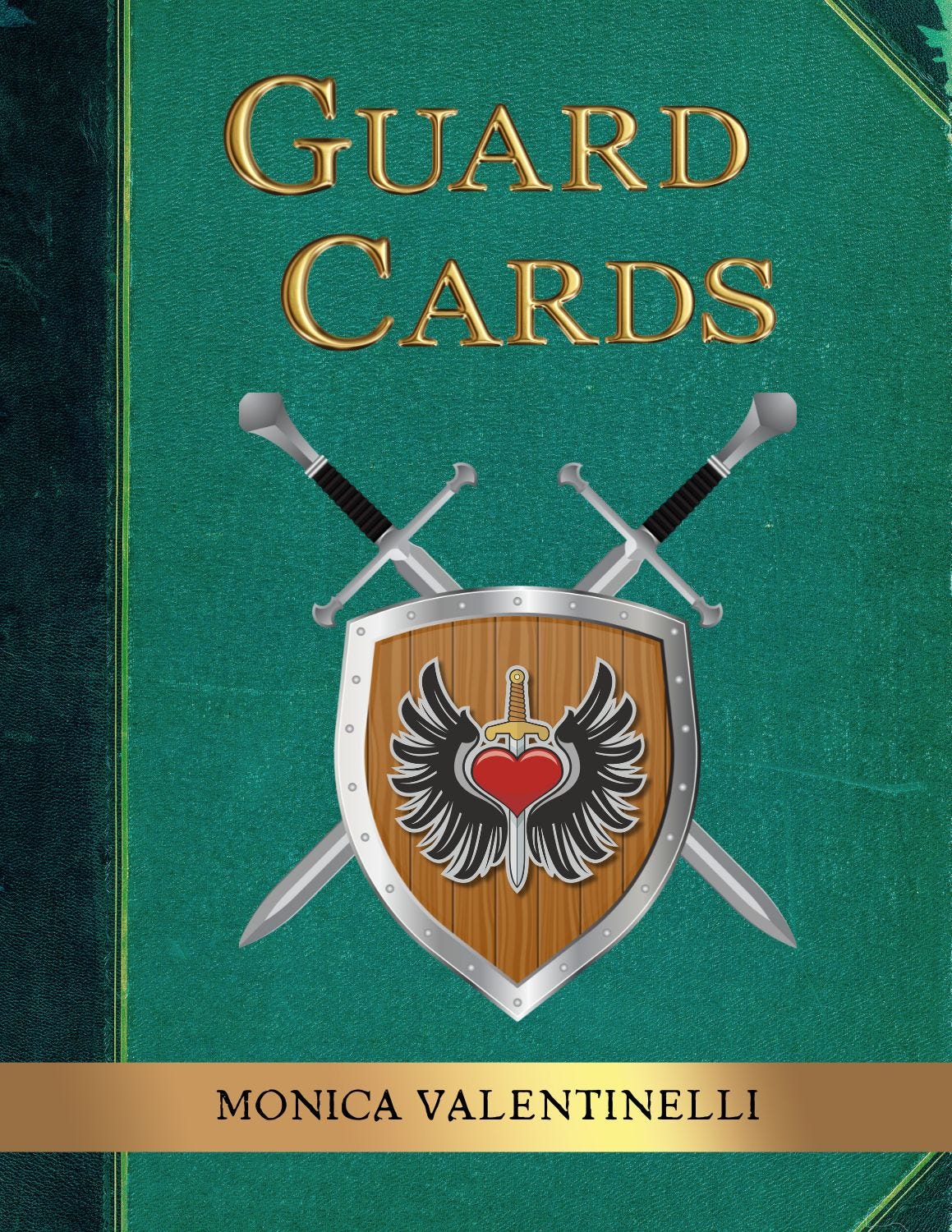 Guard Cards | vintage green book cover, text in gold, two crossed swords and a shield with a winged heart