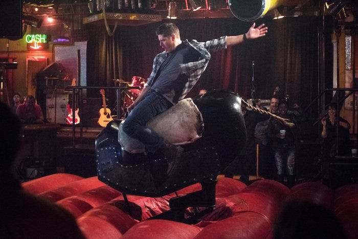 supernatural regarding dean winchester riding bull larry 1211