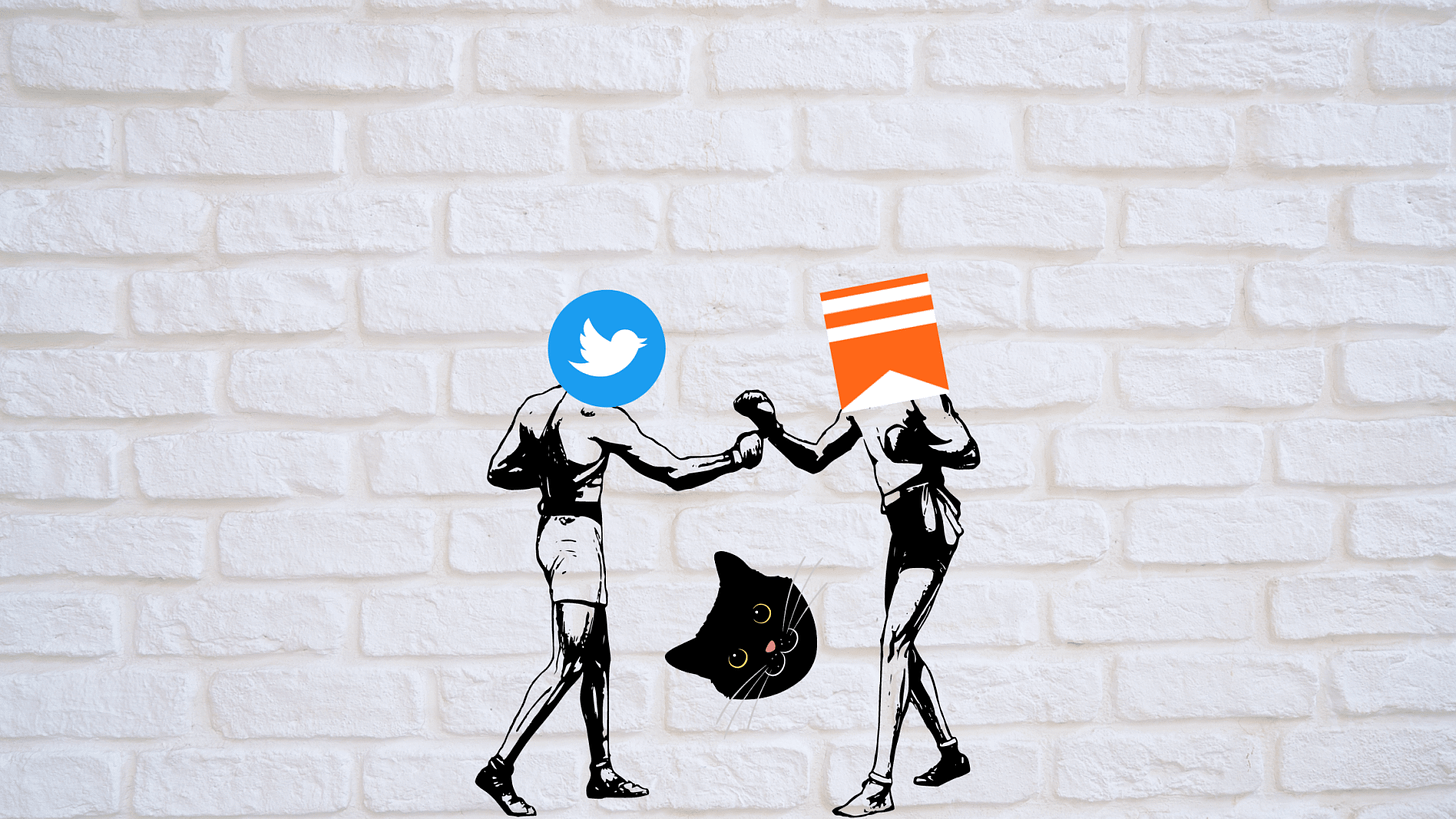 Image of boxers, Twitter logo, Substack logo and cat head