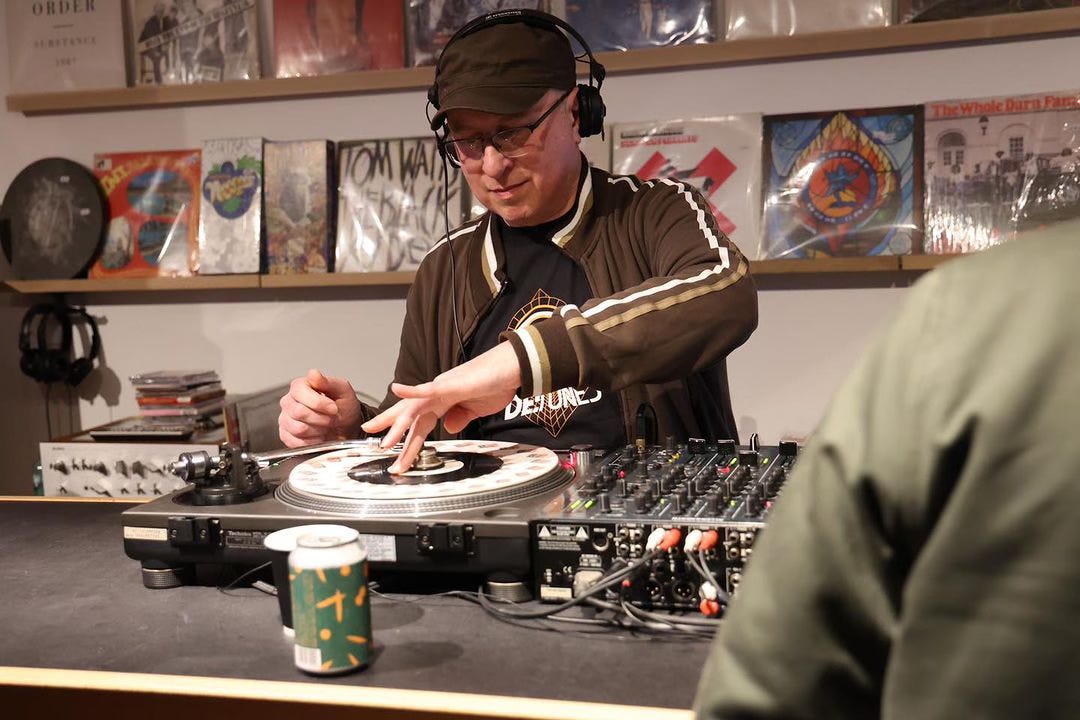 Kev on the decks at Upside Down Records in Deptford