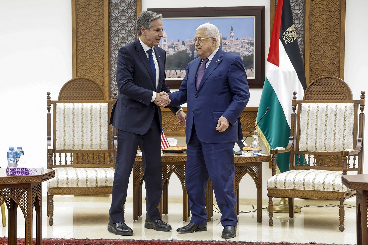 Antony Blinken, left, and Mahmoud Abbas meet in Ramallah on Nov. 5.