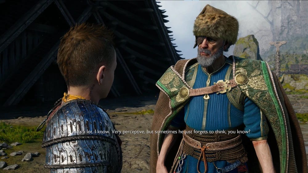 God of War Ragnarok Odin talking to Atreus