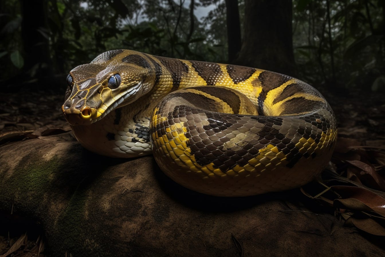 Photo of a curled up python made by Midjourney V5
