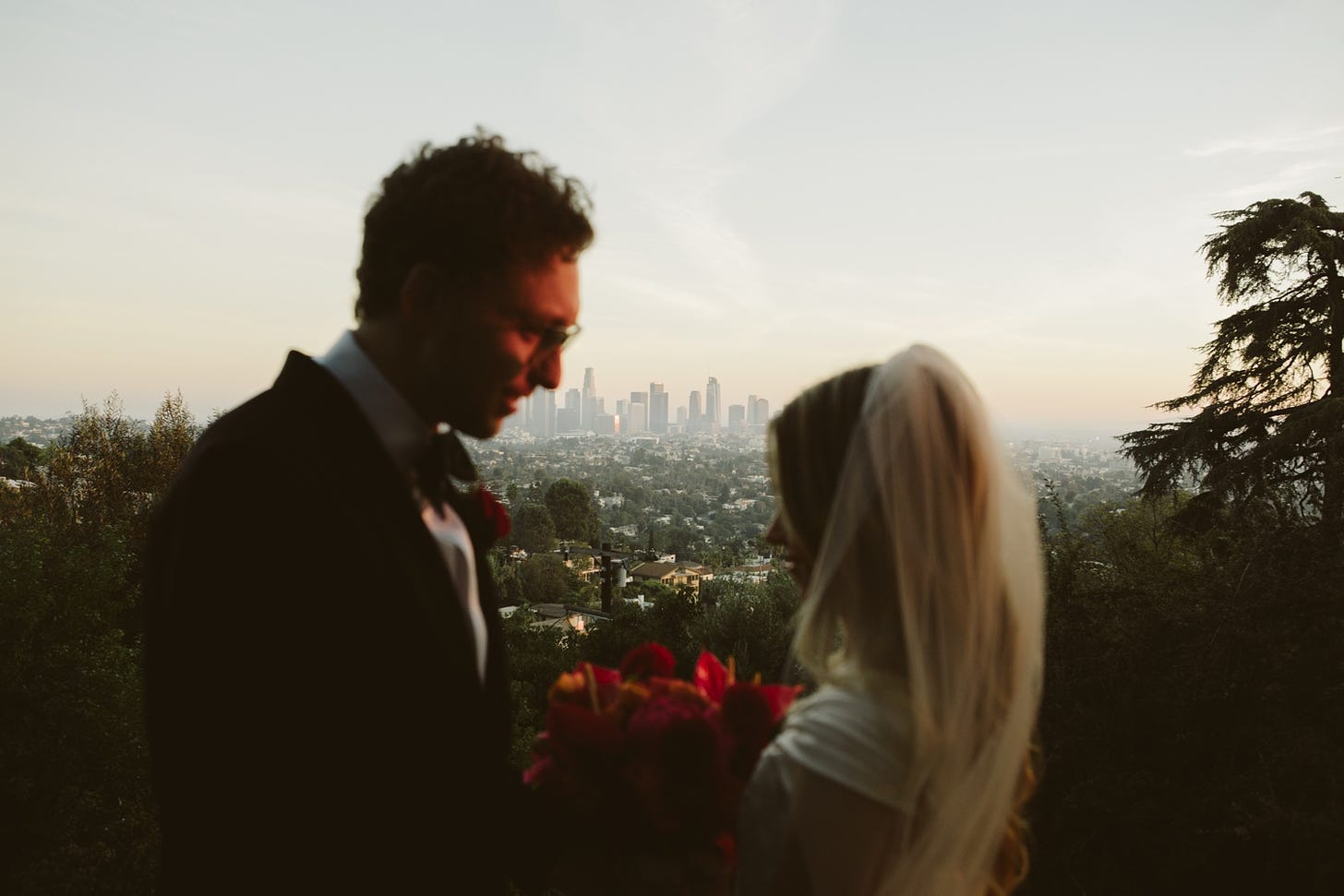 Wedding portraits at sunset in LA 