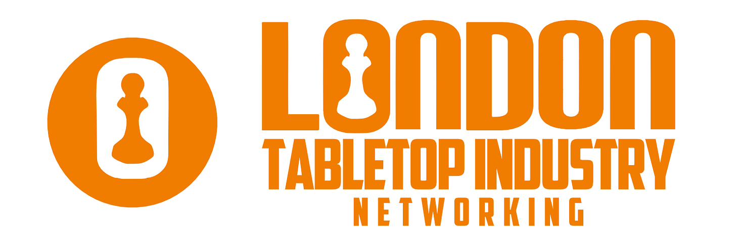 Wordmark for London Tabletop Industry Networking. The logo has the silhouette of a chess pawn in a cartouche.