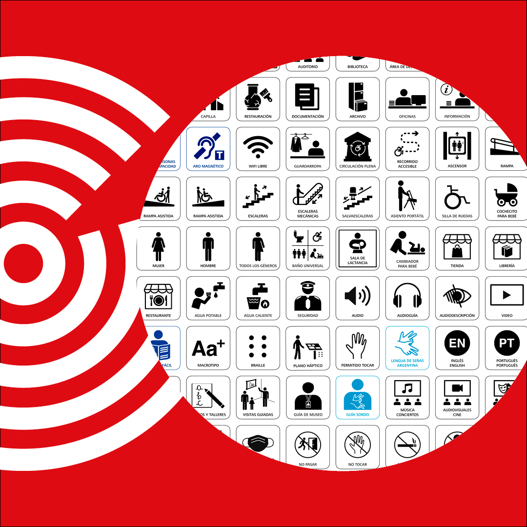 Animated video introducing the Accessible Pictogram System. It opens with a screen filled with many pictograms, then displays them one by one for a few seconds. The video ends with a slide reading 'Accessible Pictogram System' followed by another that says 'Use them! They’re free and for everyone,' along with institutional logos. Animated video introducing the Accessible Pictogram System. It opens with a screen filled with many pictograms, then displays them one by one for a few seconds. The video ends with a slide reading 'Accessible Pictogram System' followed by another that says 'Use them! They’re free and for everyone,' along with institutional logos.
