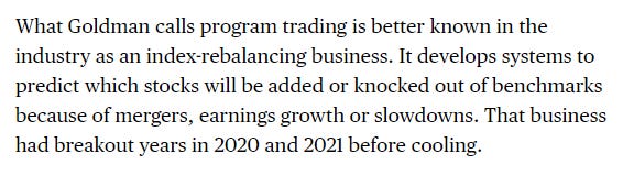 Goldman Sachs index rebalancing strategy bloomberg quote