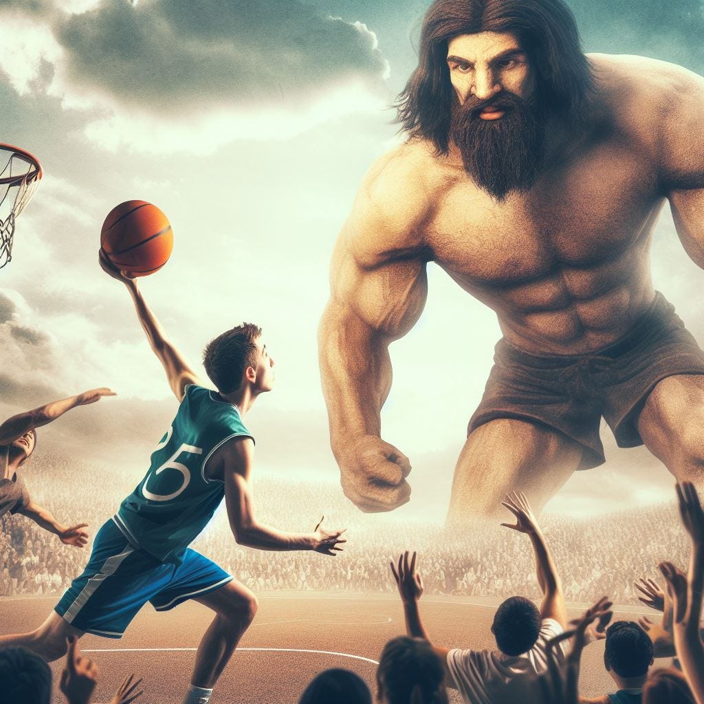 David vs. Goliath in a basketball game