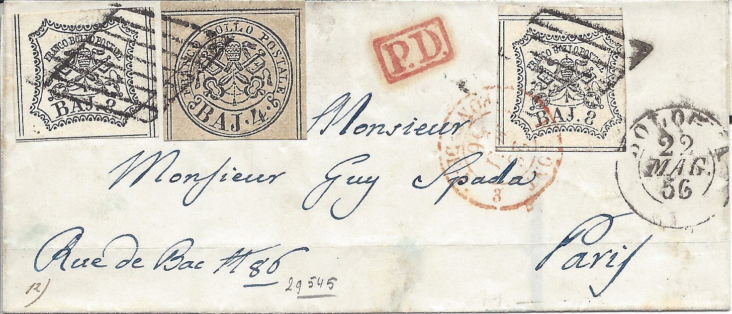 1856 letter from Bologna to Paris