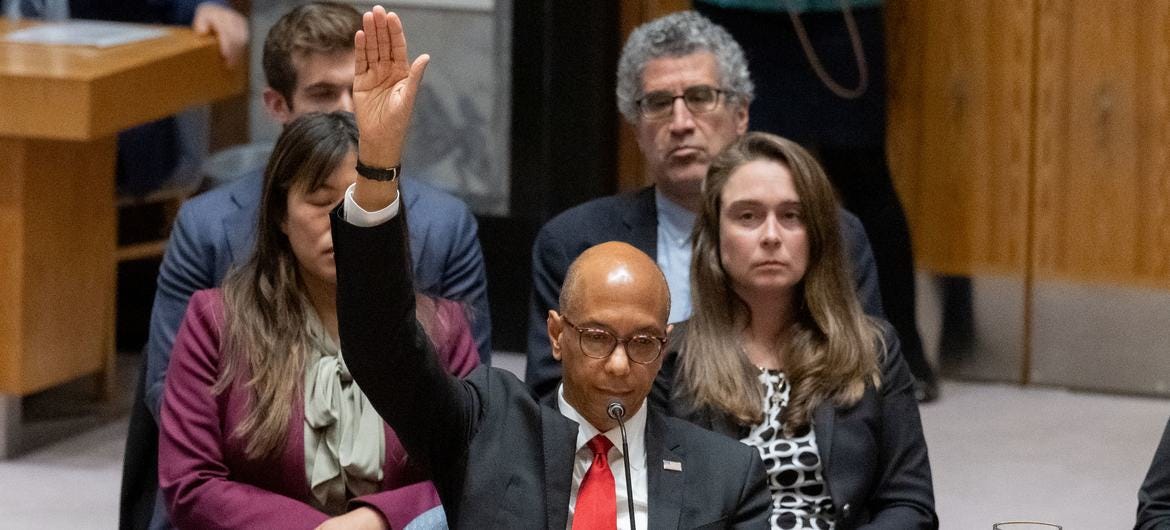 Ambassador Robert A. Wood of the United States votes against the draft resolution on Palestine in the Security Council.