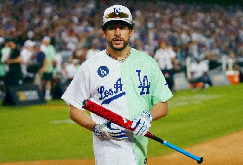Shirts, Dodgers Bad Bunny White Green Allstar Celebrity Softball Split  Jersey