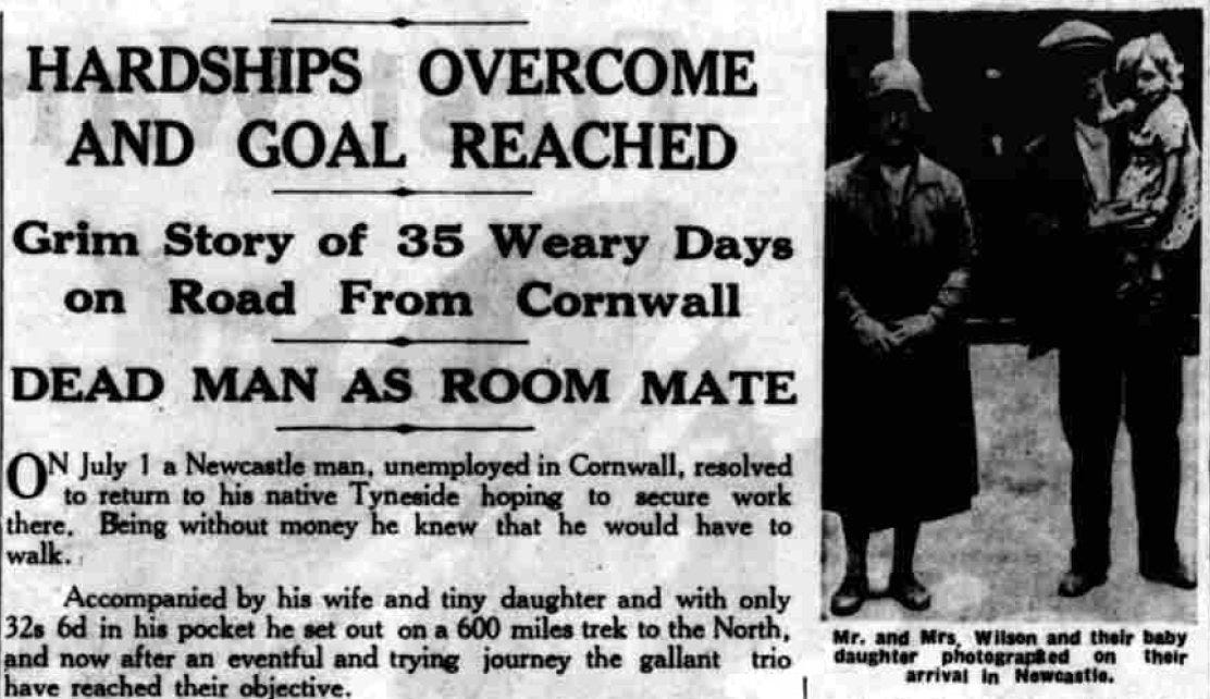 George Wilson and family photographed on arrival in Newcastle, Sunday Sun, 11 August 1935 