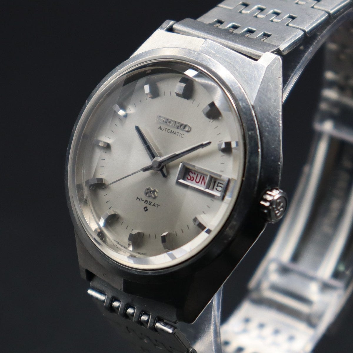 R6.1月OH済 SEIKO 61GS HI-BEAT グランドセイコー ハイビート 自動巻 6146-8050 3面カットガラス メダリオン 1972年諏訪 デイデイト メンズ